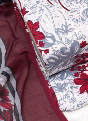 White American Crepe Printed Unstitched Suit With Chiffon Dupatta 4