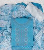 Sky Blue American Crepe Printed Unstitched Suit With Chiffon Dupatta