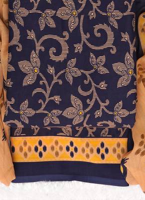 Navy Blue American Crepe Printed Unstitched Suit With Chiffon Dupatta 2