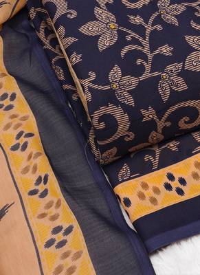 Navy Blue American Crepe Printed Unstitched Suit With Chiffon Dupatta 4