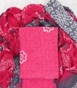 Dark Pink American Crepe Printed Unstitched Suit With Chiffon Dupatta