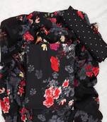 Black American Crepe Printed Unstitched Suit With Chiffon Dupatta