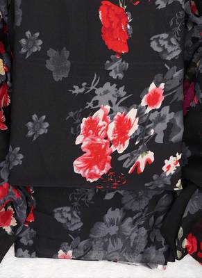 Black American Crepe Printed Unstitched Suit With Chiffon Dupatta 2