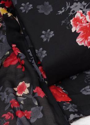 Black American Crepe Printed Unstitched Suit With Chiffon Dupatta 4