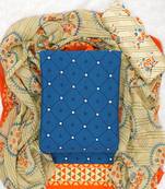 Blue American Crepe Printed Unstitched Suit With Chiffon Dupatta