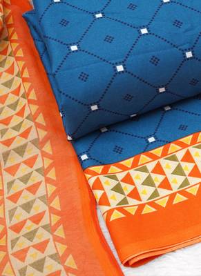 Blue American Crepe Printed Unstitched Suit With Chiffon Dupatta 4