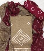 Beige American Crepe Printed Unstitched Suit With Chiffon Dupatta