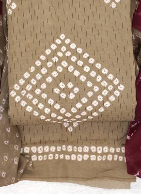 Beige American Crepe Printed Unstitched Suit With Chiffon Dupatta 2