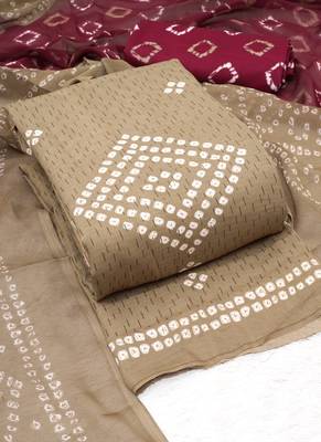 Beige American Crepe Printed Unstitched Suit With Chiffon Dupatta 3