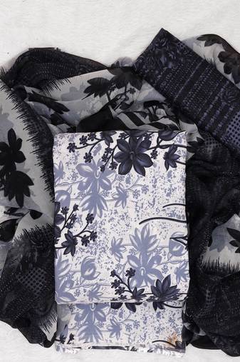 White American Crepe Printed Unstitched Suit With Chiffon Dupatta