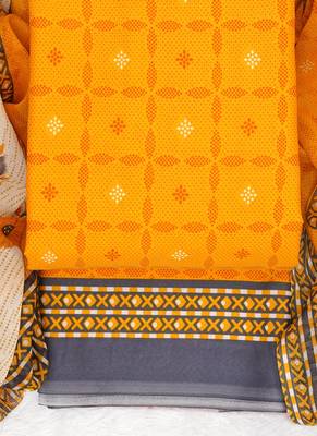 Yellow American Crepe Printed Unstitched Suit With Chiffon Dupatta 2