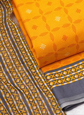 Yellow American Crepe Printed Unstitched Suit With Chiffon Dupatta 4