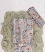 Sea Green Cotton Printed Unstitched Suit With Nazneen Dupatta