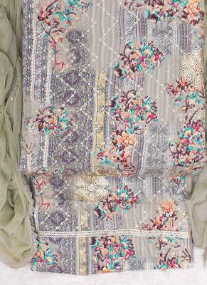 Sea Green Cotton Printed Unstitched Suit With Nazneen Dupatta 2