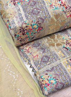 Sea Green Cotton Printed Unstitched Suit With Nazneen Dupatta 4