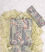 Light Lime Cotton Printed Unstitched Suit With Nazneen Dupatta