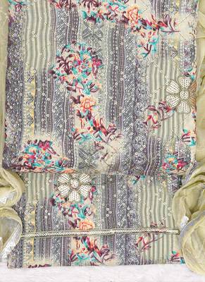Light Lime Cotton Printed Unstitched Suit With Nazneen Dupatta 2