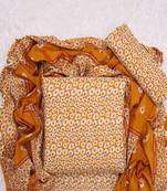Yellow Cotton Printed Unstitched Suit With Cotton Dupatta