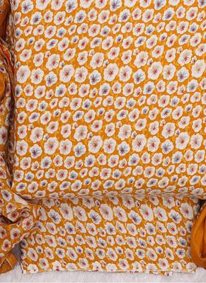 Yellow Cotton Printed Unstitched Suit With Cotton Dupatta 2