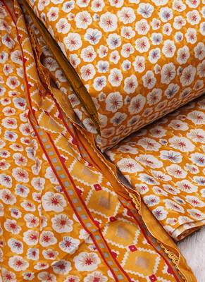 Yellow Cotton Printed Unstitched Suit With Cotton Dupatta 4