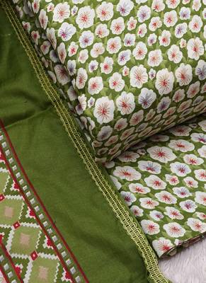 Green Cotton Printed Unstitched Suit With Cotton Dupatta 4