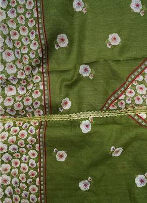 Green Cotton Printed Unstitched Suit With Cotton Dupatta 5