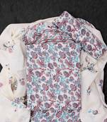 Off White Cotton Printed Unstitched Suit With Cotton Dupatta