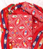 Red Cotton Printed Unstitched Suit With Cotton Dupatta