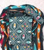Teal Cotton Printed Unstitched Suit With Cotton Dupatta