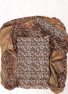 Coffee Cotton Printed Unstitched Suit With Cotton Dupatta 1