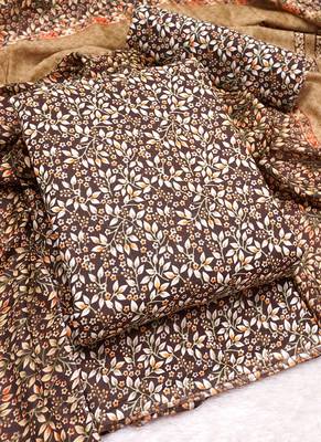 Coffee Cotton Printed Unstitched Suit With Cotton Dupatta 2