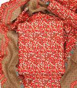 Red Cotton Printed Unstitched Suit With Cotton Dupatta