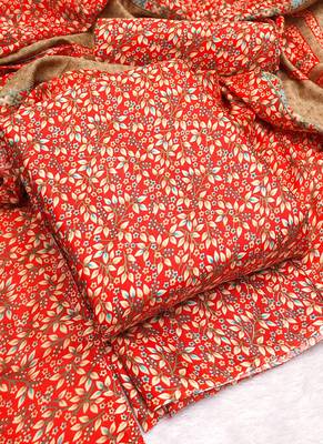Red Cotton Printed Unstitched Suit With Cotton Dupatta 2