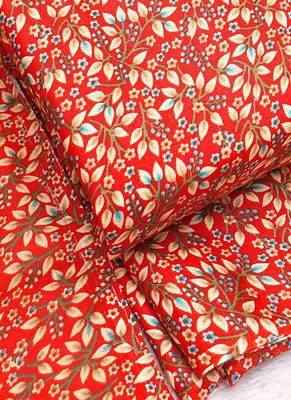 Red Cotton Printed Unstitched Suit With Cotton Dupatta 3
