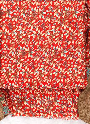 Red Cotton Printed Unstitched Suit With Cotton Dupatta 4