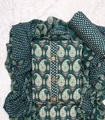 Teal Cotton Printed Unstitched Suit With Nazneen Dupatta