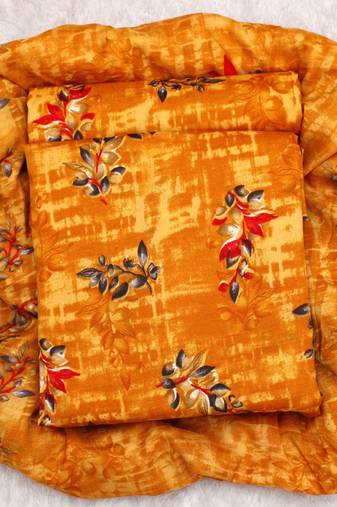 Yellow Digital Cotton Suit With Indo Dupatta