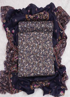 Navy Blue Digital Cotton Suit With Indo Dupatta 1