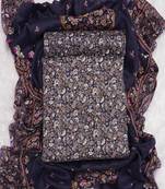Navy Blue Digital Cotton Suit With Indo Dupatta