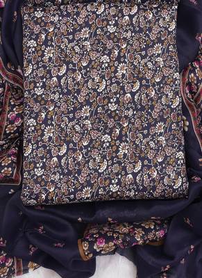 Navy Blue Digital Cotton Suit With Indo Dupatta 2