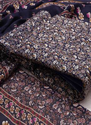 Navy Blue Digital Cotton Suit With Indo Dupatta 4