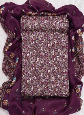 Wine Digital Cotton Suit With Indo Dupatta 1