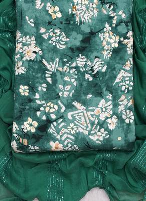 Turquoise Indo Foil Print Suit With Crosset Dupatta 2