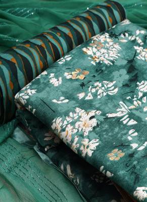 Turquoise Indo Foil Print Suit With Crosset Dupatta 3