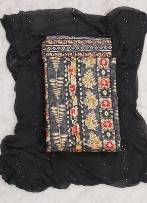 Black Indo Foil Print Suit With Crosset Dupatta 1