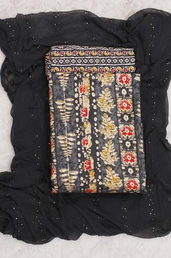Black Indo Foil Print Suit With Crosset Dupatta