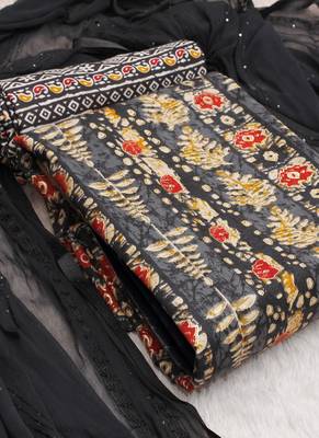 Black Indo Foil Print Suit With Crosset Dupatta 4
