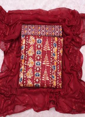Maroon Indo Foil Print Suit With Crosset Dupatta 1