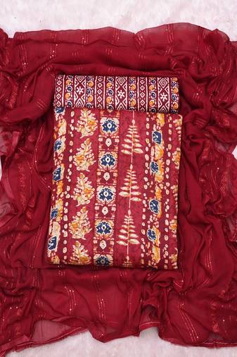 Maroon Indo Foil Print Suit With Crosset Dupatta