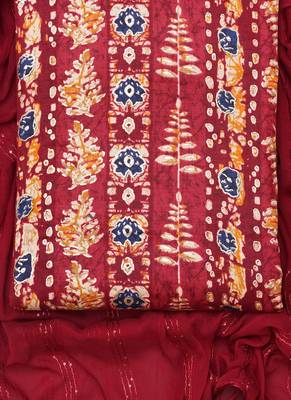 Maroon Indo Foil Print Suit With Crosset Dupatta 2
